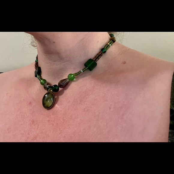 Unique Hand-beaded Necklace w Alcohol Ink Centrepiece & Unique Rear Bead Feature - Picture 6 of 11